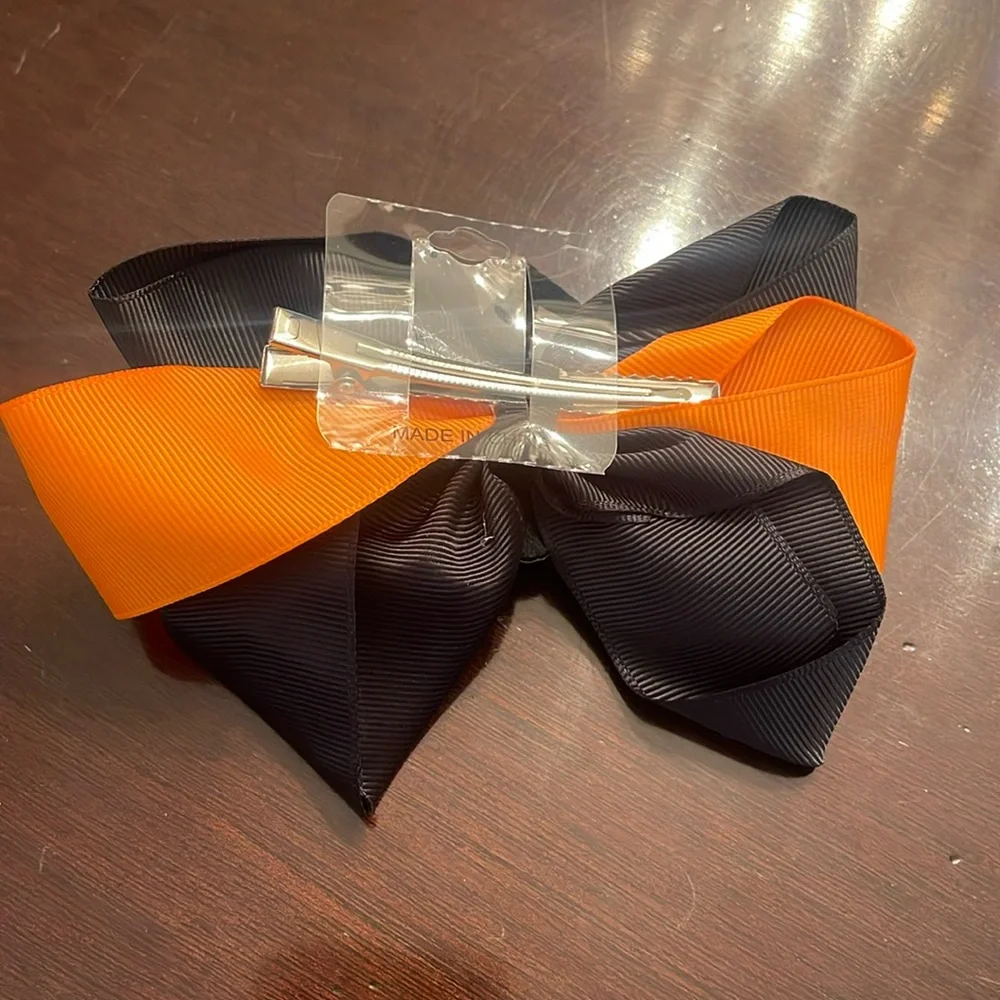 Black and Orange pumpkin Hair Bow Halloween glitter tulle nwt